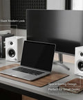 PC Speakers With Bluetooth 5.3, 3-Inch Full-Range Drivers Deliver 60W Peak, 30W RMS, Distortion-Free Stereo for Gaming and Movies, Game-Ready DSP-Tuned Audio, Crisp Highs, Punchy Mids, White Finish on a modern desk setup with laptop and monitor.