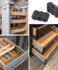 Premium Rubber Drawer Slide Bumpers For Furniture With Silent Soft Close Cushioning shown with kitchen drawers and utensils.