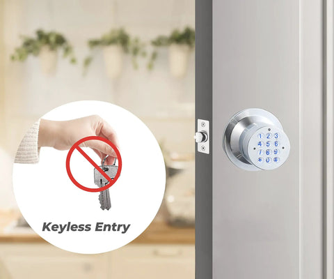 Keyless Electronic Entry Door Knob With Keypad, Smart Door Lock For Home, Hotel Or Office, showing no keys needed