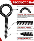 Heavy Duty Black Screw Eyes Set Of 8 3.2 Inch Self Tapping Eye Hooks for Wood and Cable Management details