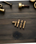 Brass Hidden Cylinder Barrel Hinges 25Pcs Set For Jewelry Boxes on dark wood surface, showing concealed hinge details.