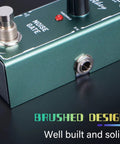 Green Noise Gate Pedal For Electric Guitars Mini Stompbox True Bypass 9V DC Power close-up showing brushed design