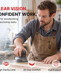 Man using a sander while wearing Thirty Pack Clear Safety Glasses For Men Bulk Hustle Ready Wrap Around Fit Keeps Sight Crystal Clean Ansi Certified.