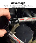 6AN Hose Finisher Clamp Aluminum Black for stainless braided and rubber hoses, adjustable 10-16 mm, in engine setup