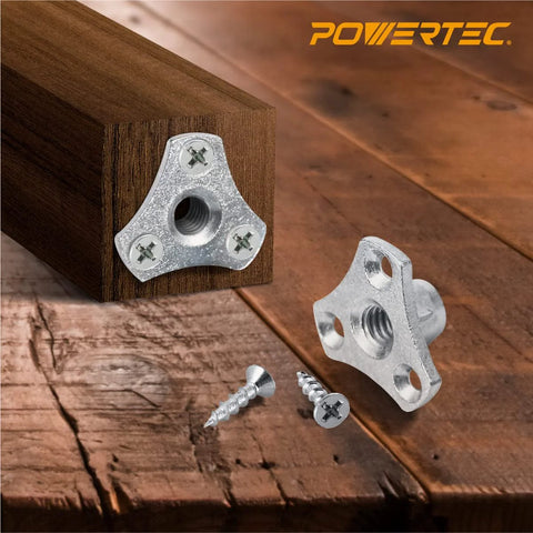 5/16-18 Screw-On Tee Nuts Pack Of 8, 1/2 Inch Length, Threaded Inserts for woodworking, shown installed in wood block
