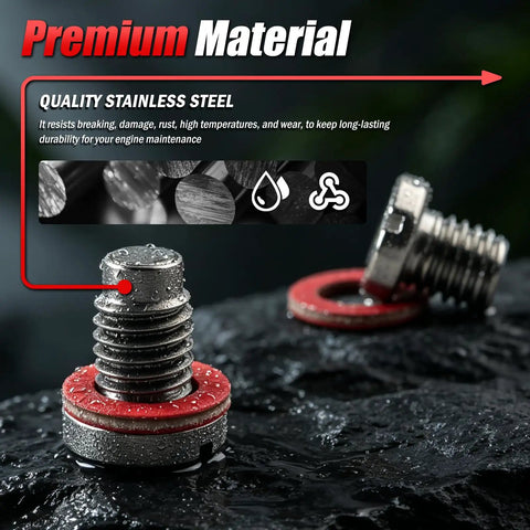 Heavy Duty M8x1.25 Lower Unit Drain Plug Seal Compatible With Yamaha OEM 688-45341 Stainless Steel Prevents Rust And Leaks For Superior Engine Maintenance Reliability. stainless steel drain plug with red seal in water