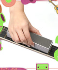Seventeen Piece Guitar Luthier Tool Kit With Fret Crowning File Rubber Hammer Fret Rocker shown leveling a guitar fretboard