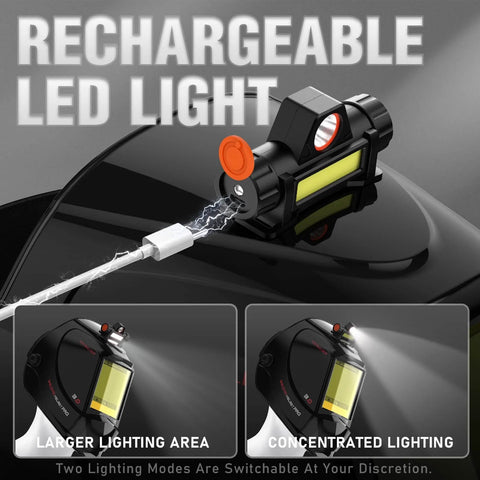 Rechargeable LED light attachment demonstrating larger and concentrated lighting on Intelligent Auto Darkening Welding Helmet With Big View Screen LED Digital Filter True Color Solar Powered Shield For MIG TIG Stick Cutting And Grinding