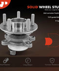 Close-up of rear wheel bearing and hub assembly with ABS for Ford Focus 2012-2018 showing 5 lug design and anti-corrosion coating.