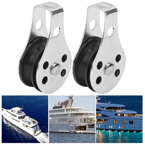 Two Pack 25mm Stainless Steel Bearing Wheel Pulley For Marine Rope Towing Kayak And Sailing Heavy Duty Rust Resistant 304 SS Construction Smooth Rotation Solid Load Transfer with yacht images