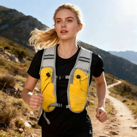 Trail runner wearing Hydration Running Vest Backpack That Keeps Your Gear Handy For Trail Runners And Outdoor Adventurers.