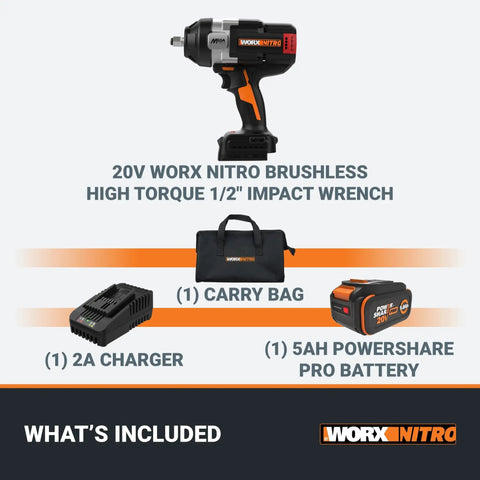 Badass 20V Brushless Cordless Impact Wrench Delivers Sick 1400 Ft Lbs Torque With Intelligent Control And Ergonomic Grip For No Sweat Car Repairs And Tough Weekend Diy Tasks That Move Mountains, including impact wrench, battery, charger, carry bag.