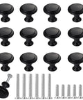 12 Pack Black Aluminum Cabinet Knobs With Screws, Round Drawer Hardware For Kitchen Cabinets And Bedroom Furniture