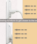 Heavy Duty 15 Ft Extension Cord With Flat Plug For Tight Spaces Behind Furniture And Desks shown in use behind wall socket.
