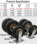 Heavy Duty Pneumatic Swivel Casters Crafted With Solid Steel Mounts And High Speed Ball Bearings, sizes 6, 8, and 10 inches for garage furniture.