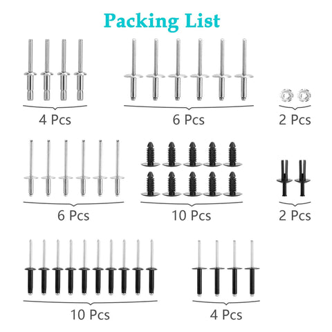 EZGO TXT Golf Cart Rivet Kit 44 Piece Complete Body Rivet Set For 1994 And Up Gas And Electric Models Includes Aluminum Rivets In Five Sizes Plastic Push Clips Pins And Nameplates