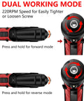 Killer 3.6V Cordless Electric Screwdriver Kit with Mini Drill Bits showing dual working mode for easy screw tightening and loosening.