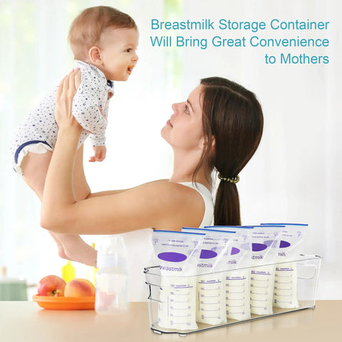 Snag These Dope Clear Breastmilk Storage Bins For Freezer And Fridge Featuring Four Tight Narrow Organizer Containers That Keep Fresh Milk Ready Whenever You Get Around To It, moms organizing breastmilk bags.