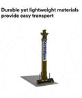 Rugged Steel Horizontal Lifeline System With Plug And Play Stanchion Base For Rebar Or Shear Stud Anchors displayed upright.