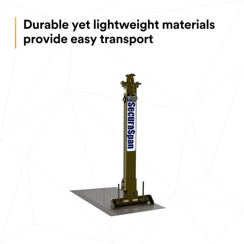 Rugged Steel Horizontal Lifeline System With Plug And Play Stanchion Base For Rebar Or Shear Stud Anchors displayed upright.
