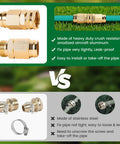 Comparison of two pack five eighth inch garden hose repair connector set with aluminum vs stainless steel fittings for five eighth inch hoses.