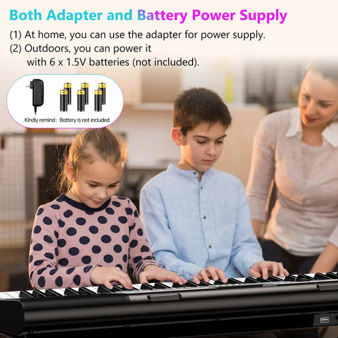 Children playing Dope 61 Key Digital Piano With Dual HiFi Speakers LED Display while adult supervises