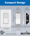 4 Pack Decorator 3-Way Light Switches With Wall Plate, 15A 120V And 277V Rocker Paddle Interrupter, white polycarbonate