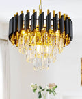Crystal Pendant Light Fixture 1 Light Chrome Cylinder Pendant With Teardrop Acrylic Crystals in elegant living room setting.
