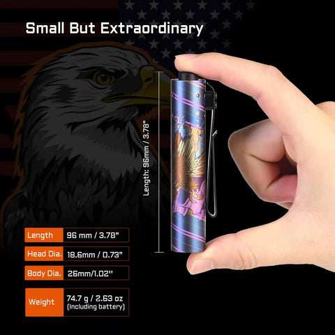 Hand holding Rider RX LED Flashlight, 650 Lumen Rechargeable AA EDC Pocket Light, super bright, compact size