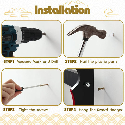 Installation steps for Katana Holder Wall Mount Sword Stand For Samurai And Wakizashi Display 4 Tier Black Rack Hanger