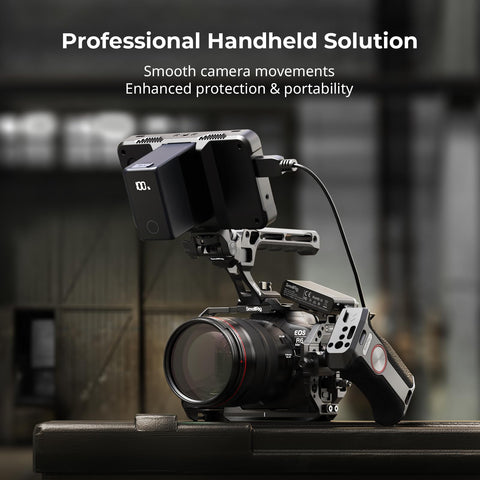 Hawklock Camera Cage Kit For Canon R6 Mark II with full cage, top handle, and monitor in studio setting