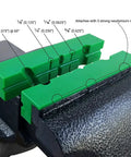 Soft Vise Jaw Pad For Metal And Wood Bench Vise Magnetic Protective Strip With Multi Groove Design in green, attached with magnets