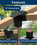 Heavy Duty Pergola Bracket Kit For 4x4 Posts With Wall Base showing 15 Degree Pitched Roof Mounts and Rust-Proof Coating