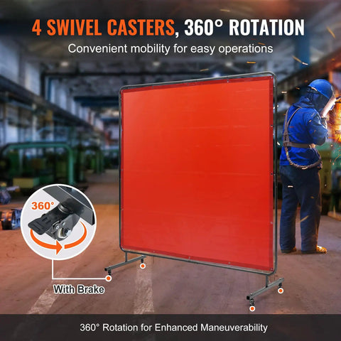 Badass Welding Screen With Steel Frame Boasts A Six By Six Foot Red Flame Resistant Vinyl Shield That Shuts Down Scorching Sparks And Heat Roll Smoothly Anywhere On Four Swivel Wheels With Two Lockable Casters For Easy Shop Moves