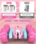 Pink Remote Control Car For Girls, Rechargeable 2.4Ghz RC Truck With Double Sided 360 Degree Rotating Stunts, highlighting battery comparison