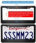 Matte Black License Plate Frame Set For Your Ride, 2 Hole Solid Aluminum Car Plate Holder, size guide and example with plate