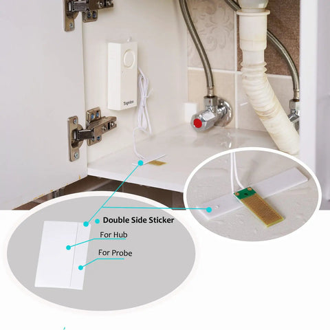 Water Leak Sensor Alarm For Basement And RV Moisture Detection, 120dB Loud Flood Alarm, battery operated, installed under sink