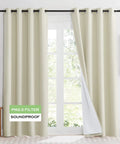 Cream beige 4 In 1 Soundproof Blackout Curtain Set With Melt Blown Layer For Thermal Insulation And Anti Dust, 2 Panels, installed
