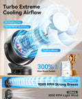 Powerful Clip On Desk Fan With USB Rechargeable Battery 9000 RPM Turbo Airflow Beast with turbine blades and LED display