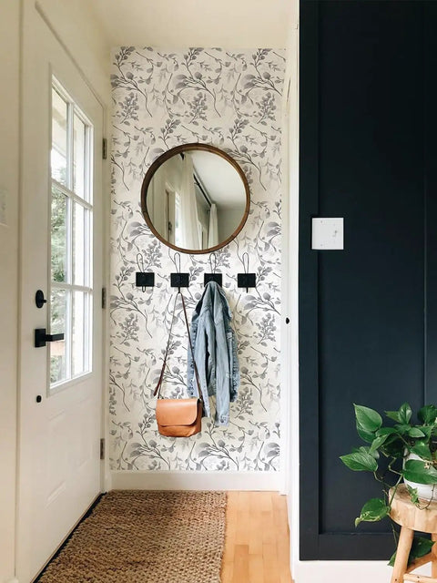 Gray Floral Peel And Stick Wallpaper 17.7 Inch By 118.1 Inch Self Adhesive Floral Contact Paper Waterproof Removable Wall Covering For Bedroom Bathroom Cabinets Decor No Residue applied in hallway