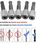 Five Piece SDS Plus Shank Drill Chuck Adapters Set To Convert To One Quarter Inch Hex Socket For Electric Hammer And Impact Drills High Hardness Forty Five Steel Drill Bit Holder Extends Tool Range