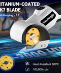 GlimHirVox Electric Box Cutter For Cardboard With Safety Lock And Led Light Cordless Scissors, titanium-coated SK7 blade.