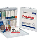 First Aid Kit: open white First Aid Only 50-person OSHA kit beside closed, color-coded 191-piece supplies