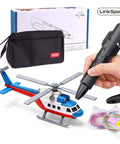 3D Printing Pen Kit with Adjustable Temperature and Stepless Speed, LCD Display for Creative DIY, includes helicopter model in black color