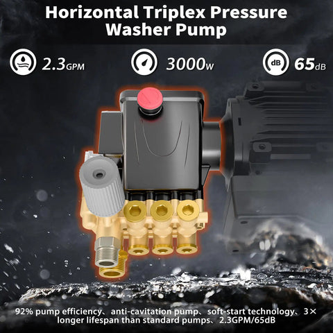 Beefed Up Electric Pressure Washer 100 Bar 2.3 GPM With PM Inverter 3HP Motor Horizontal Triplex Pump design details