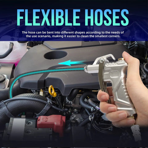 Air Blow Gun With Brass Adjustable Nozzle And Flexible Hose, Pro Grade Industrial Quality, cleaning engine bay