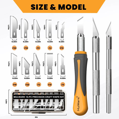 Exacto Knife Set For Precision Crafting, 16 Piece Hobby Knife Kit With Razor Sharp Blades, Durable Carbon Steel Refills shown