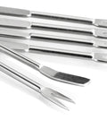 Close-up of six forks from the 8 Piece Seafood Tool Kit With Lobster Crackers And Forks, Pro Grade Chrome Plated Zinc Alloy