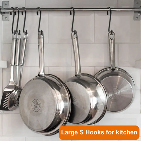 10 Pack 6 Inch Heavy Duty Vinyl Coated S Hooks Non Slip Black For Hanging Pots and Pans in Kitchen