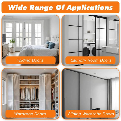 Wide range of applications for bi-fold hardware on folding, laundry room, wardrobe, and sliding wardrobe doors.